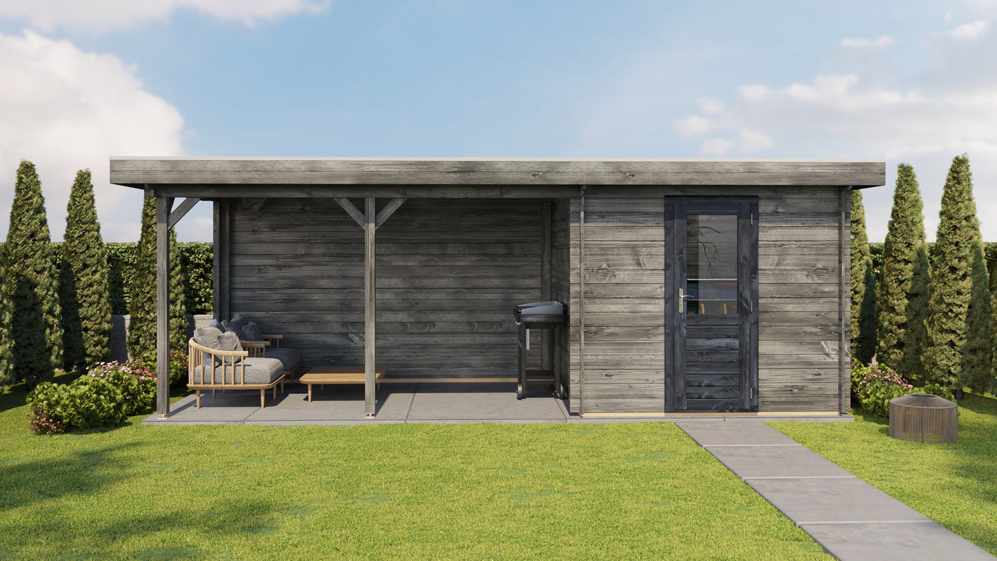 Lugarde Select Log Cabin with veranda Severn 250x250cm + 400cm - Pressure treated Grey