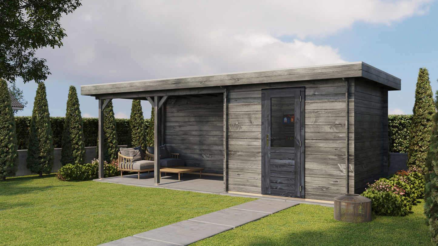 Lugarde Select Log Cabin with veranda Severn 250x250cm + 400cm - Pressure treated Grey