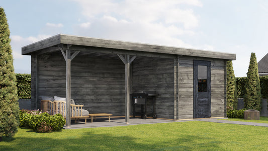 Lugarde Select Log Cabin with veranda Severn 250x250cm + 400cm - Pressure treated Grey