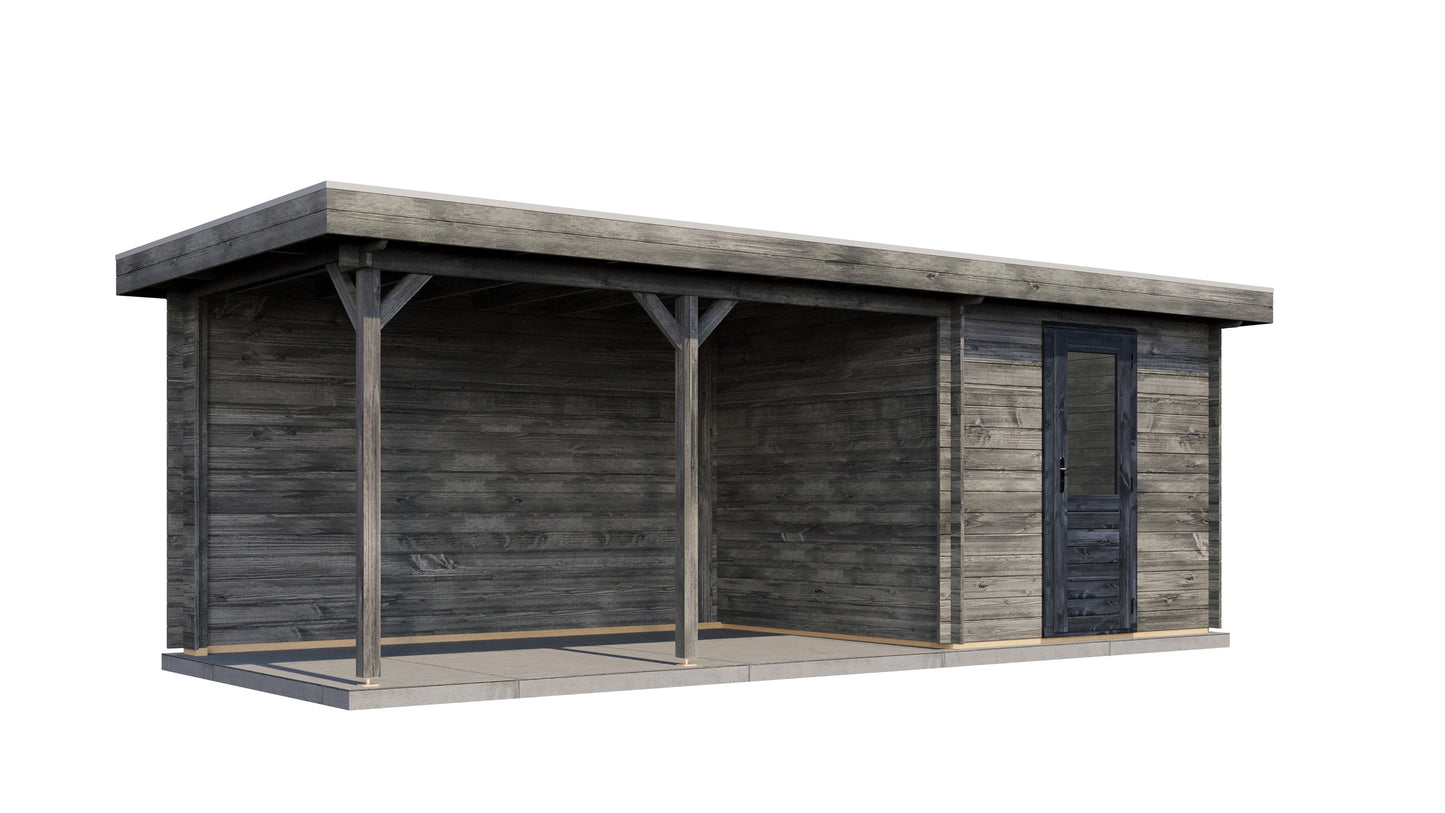 Lugarde Select Log Cabin with veranda Severn 250x250cm + 400cm - Pressure treated Grey