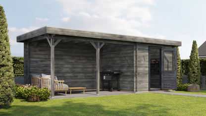 Lugarde Select Log Cabin with veranda Severn 250x250cm + 400cm - Pressure treated Grey