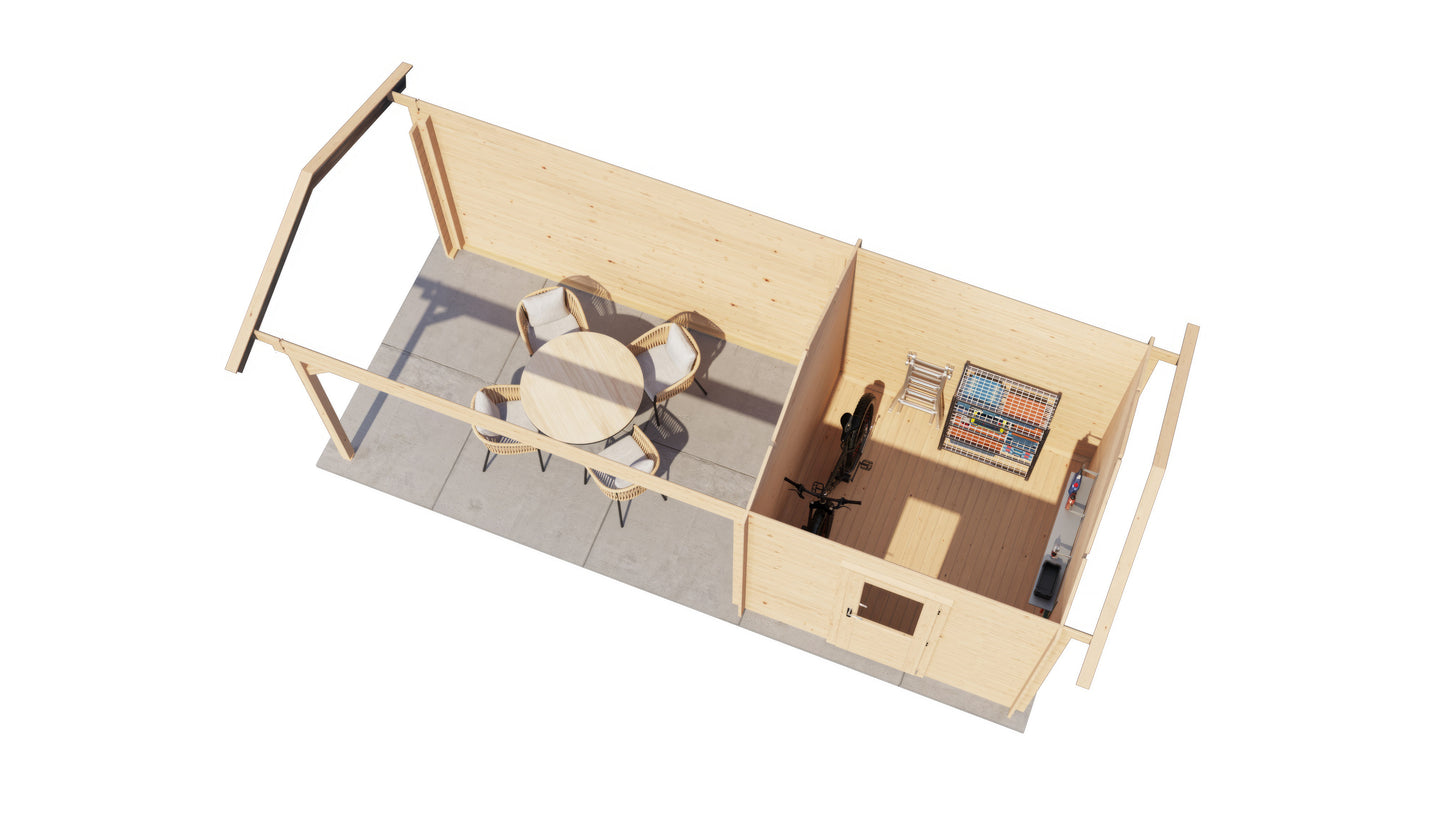 Lugarde Select Log Cabin with veranda Blackpool 250x250cm + 400cm - Untreated