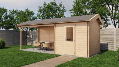 Lugarde Select Log Cabin with veranda Blackpool 250x250cm + 400cm - Untreated