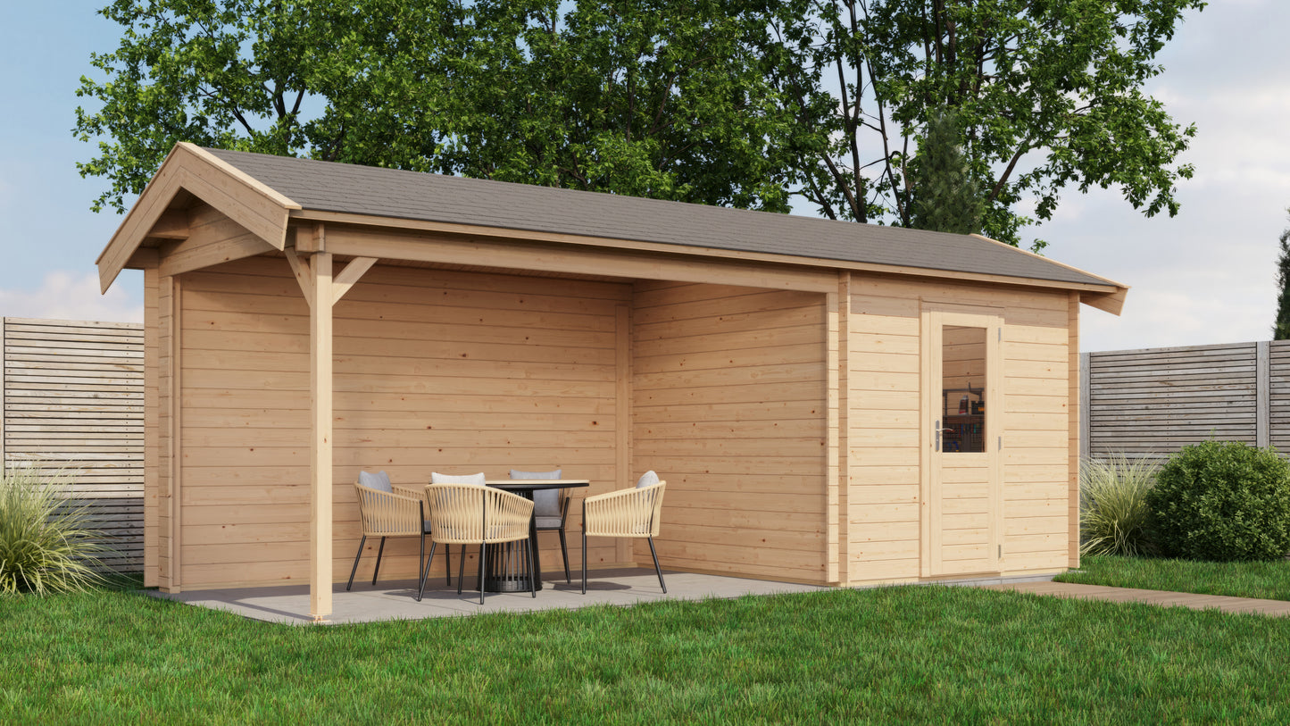 Lugarde Select Log Cabin with veranda Blackpool 250x250cm + 400cm - Untreated