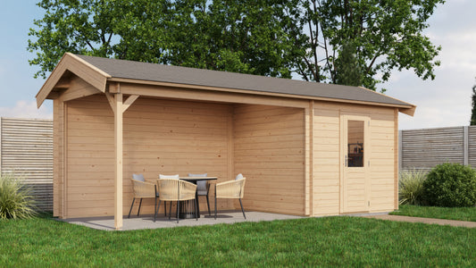 Lugarde Select Log Cabin with veranda Blackpool 250x250cm + 400cm - Untreated
