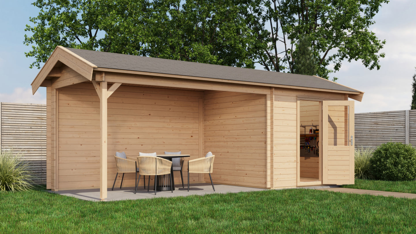 Lugarde Select Log Cabin with veranda Blackpool 250x250cm + 400cm - Untreated
