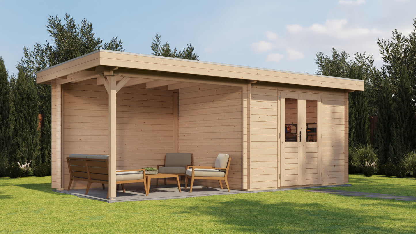 Lugarde Select Log Cabin with veranda Cornwall 300x250cm + 300cm - Untreated