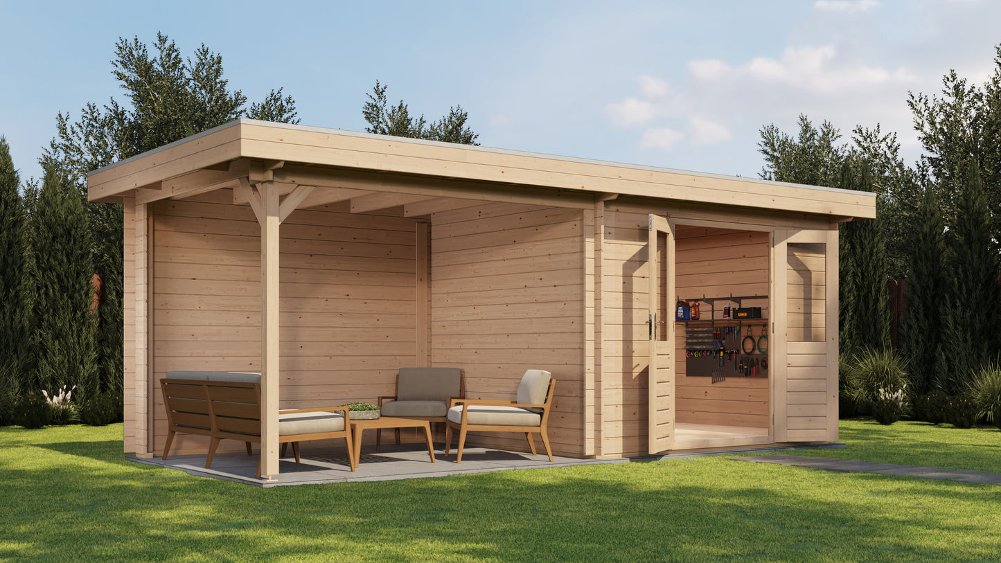 Lugarde Select Log Cabin with veranda Cornwall 300x250cm + 300cm - Untreated