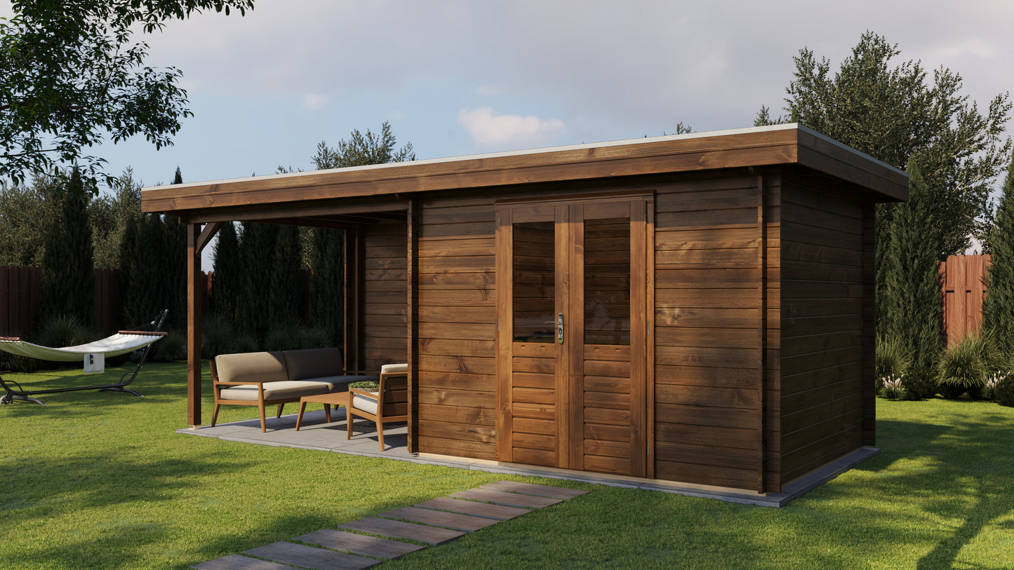 Lugarde Select Log Cabin with veranda Cornwall 300x250cm + 300cm - Pressure treated Brown