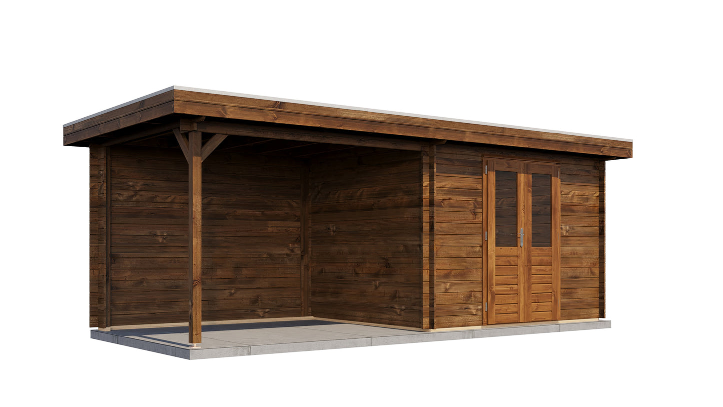 Lugarde Select Log Cabin with veranda Cornwall 300x250cm + 300cm - Pressure treated Brown