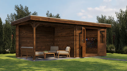 Lugarde Select Log Cabin with veranda Cornwall 300x250cm + 300cm - Pressure treated Brown