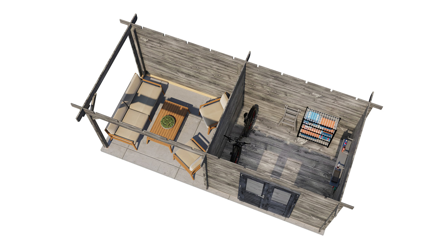 Lugarde Select Log Cabin with veranda Cornwall 300x250cm + 300cm - Pressure treated Grey