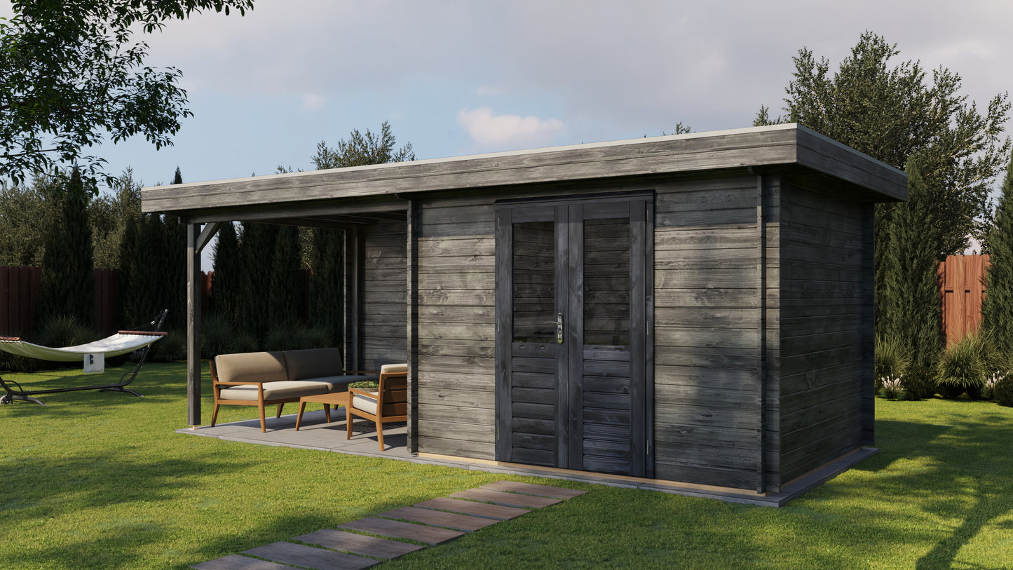 Lugarde Select Log Cabin with veranda Cornwall 300x250cm + 300cm - Pressure treated Grey