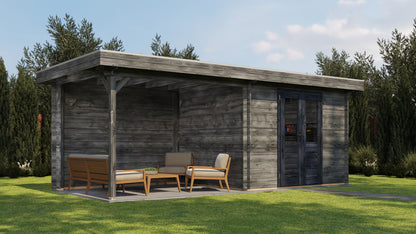 Lugarde Select Log Cabin with veranda Cornwall 300x250cm + 300cm - Pressure treated Grey