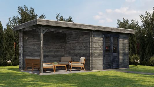 Lugarde Select Log Cabin with veranda Cornwall 300x250cm + 300cm - Pressure treated Grey