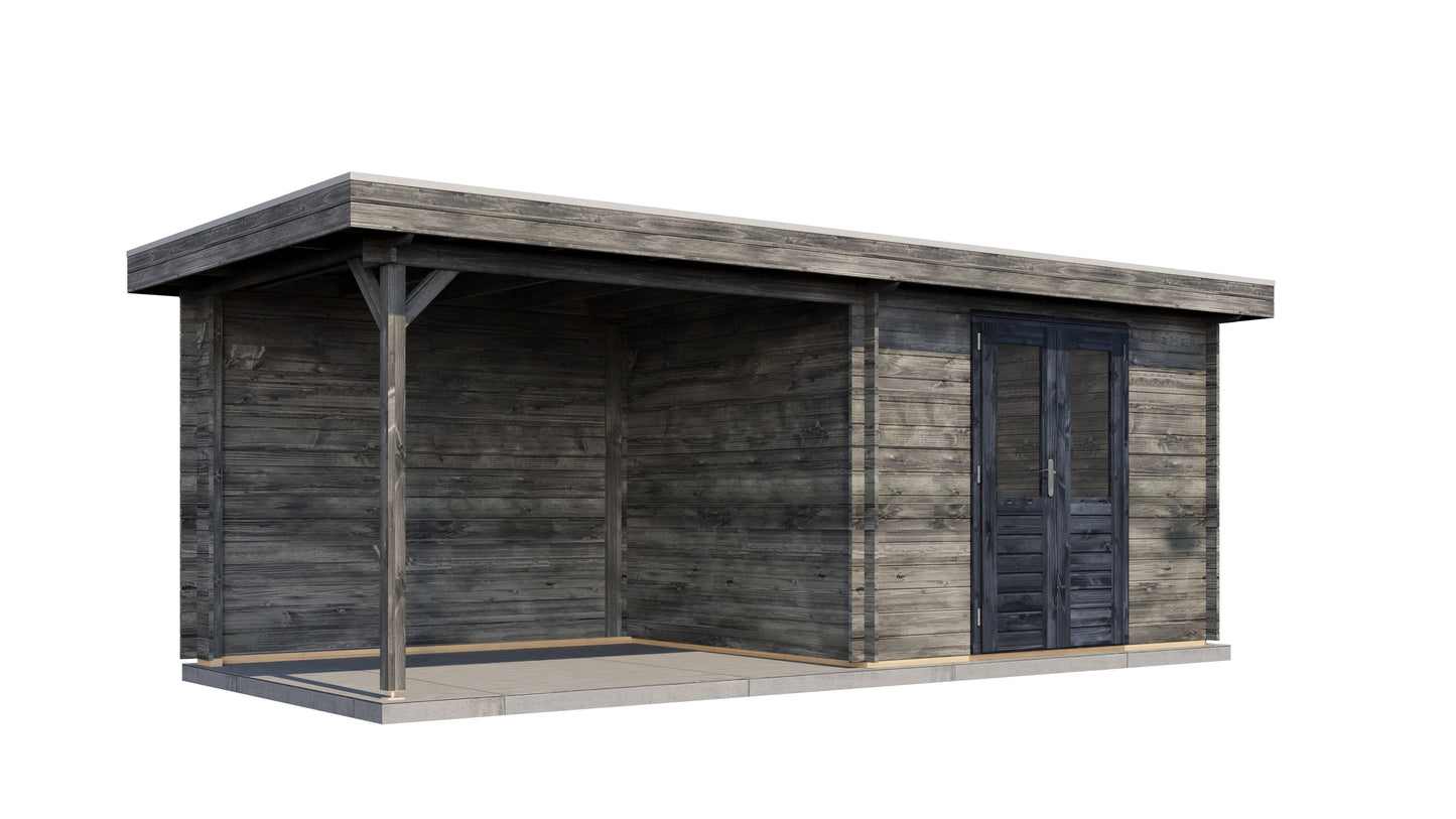Lugarde Select Log Cabin with veranda Cornwall 300x250cm + 300cm - Pressure treated Grey