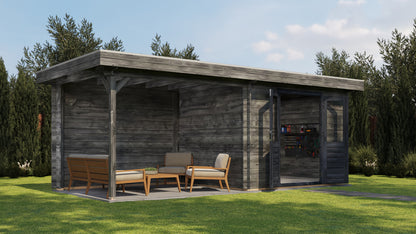 Lugarde Select Log Cabin with veranda Cornwall 300x250cm + 300cm - Pressure treated Grey