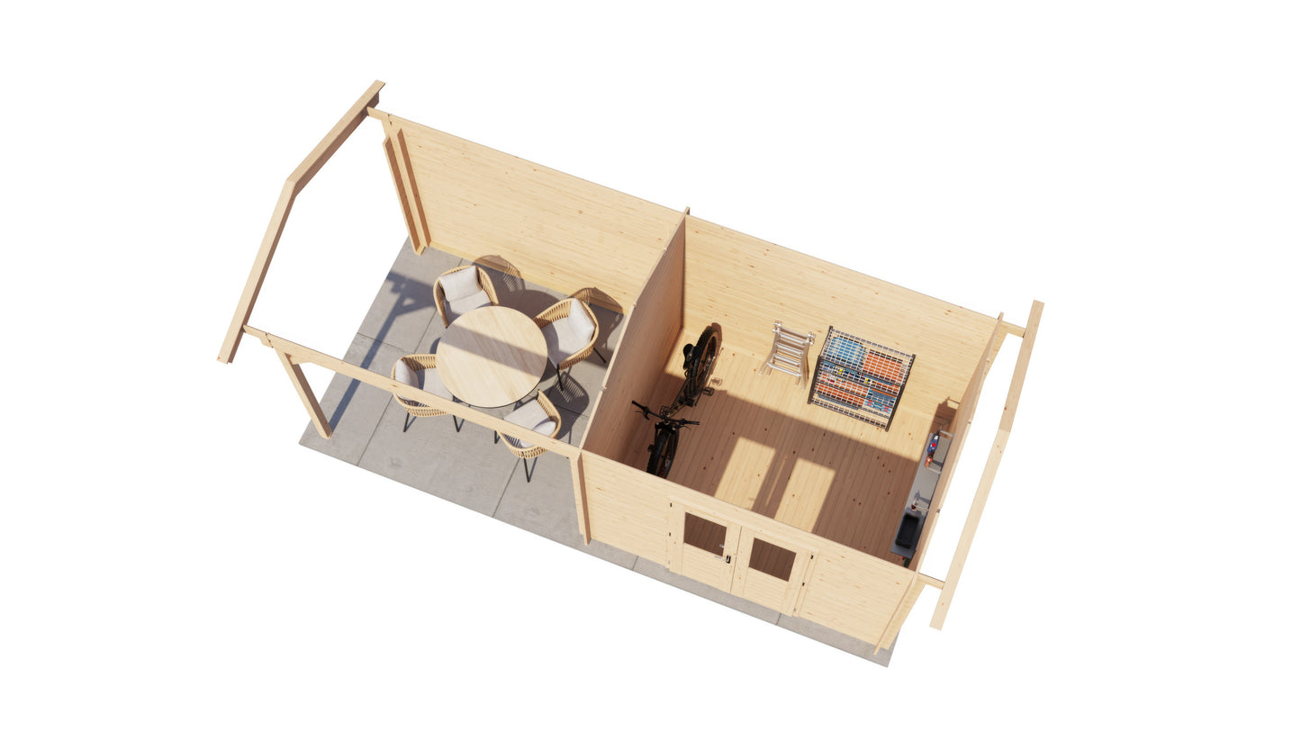 Lugarde Select Log Cabin with veranda Lakeside 300x250cm + 300cm - Untreated