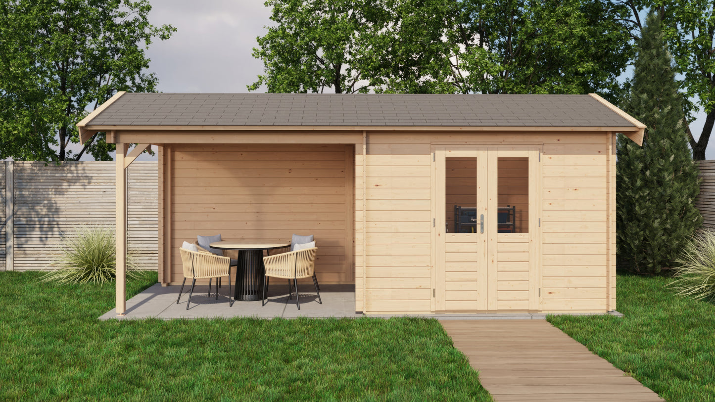 Lugarde Select Log Cabin with veranda Lakeside 300x250cm + 300cm - Untreated