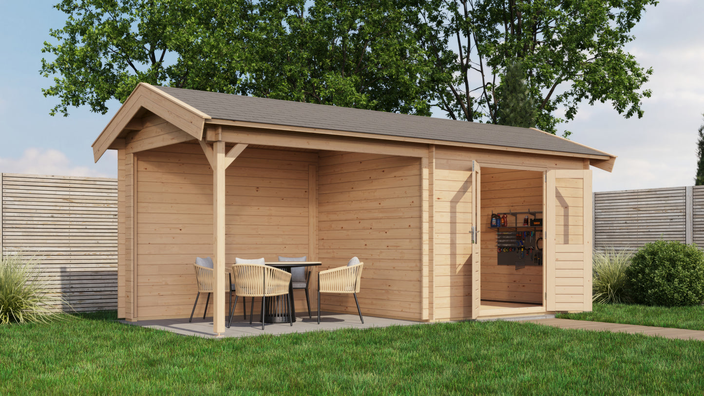 Lugarde Select Log Cabin with veranda Lakeside 300x250cm + 300cm - Untreated