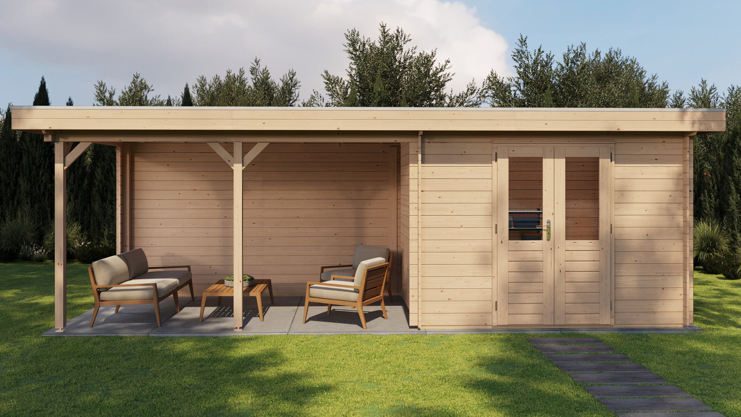 Lugarde Select Log Cabin with veranda Norfolk 300x250cm + 400cm - Untreated