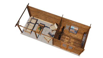 Lugarde Select Log Cabin with veranda Norfolk 300x250cm + 400cm - Pressure treated Brown