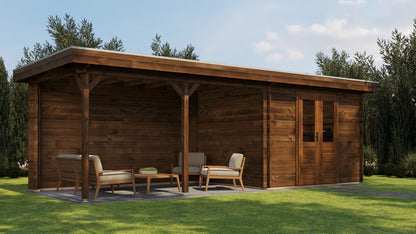 Lugarde Select Log Cabin with veranda Norfolk 300x250cm + 400cm - Pressure treated Brown