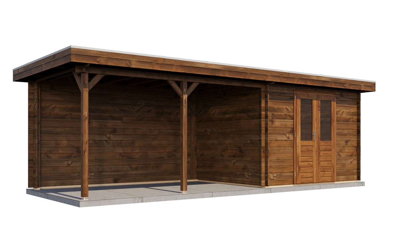 Lugarde Select Log Cabin with veranda Norfolk 300x250cm + 400cm - Pressure treated Brown