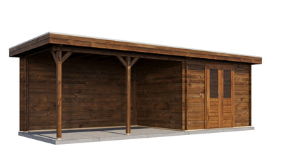 Lugarde Select Log Cabin with veranda Norfolk 300x250cm + 400cm - Pressure treated Brown