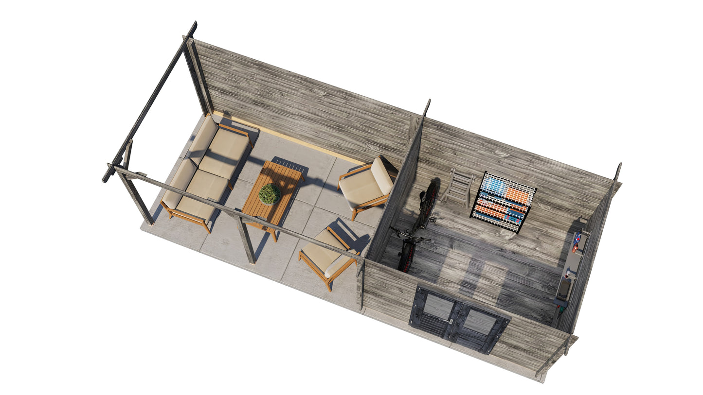 Lugarde Select Log Cabin with veranda Norfolk 300x250cm + 400cm - Pressure treated Grey