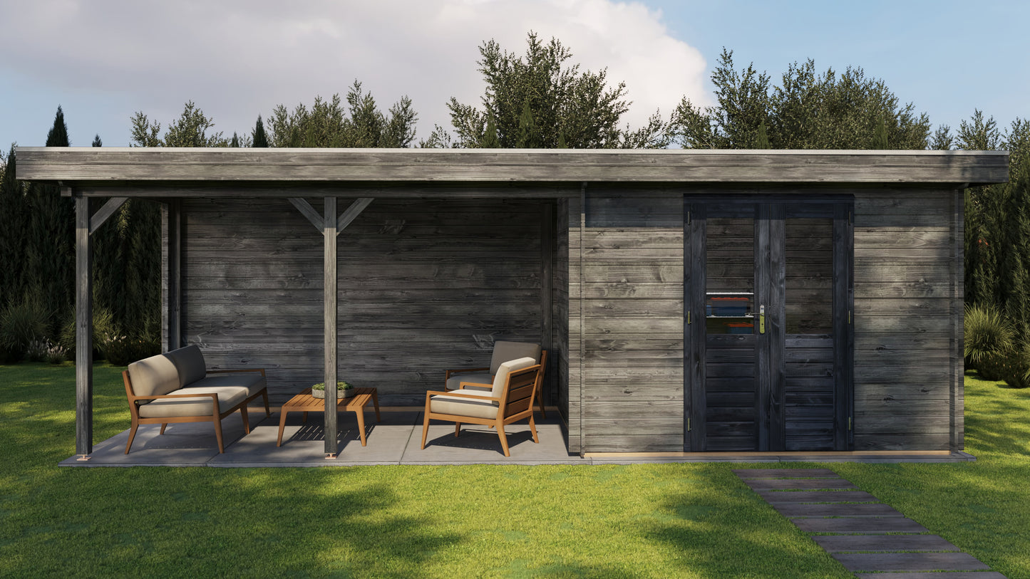 Lugarde Select Log Cabin with veranda Norfolk 300x250cm + 400cm - Pressure treated Grey