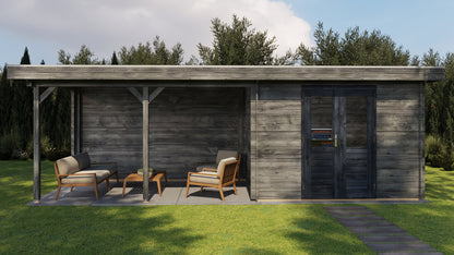Lugarde Select Log Cabin with veranda Norfolk 300x250cm + 400cm - Pressure treated Grey