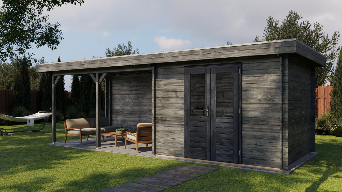 Lugarde Select Log Cabin with veranda Norfolk 300x250cm + 400cm - Pressure treated Grey