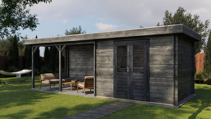 Lugarde Select Log Cabin with veranda Norfolk 300x250cm + 400cm - Pressure treated Grey
