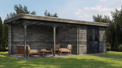 Lugarde Select Log Cabin with veranda Norfolk 300x250cm + 400cm - Pressure treated Grey