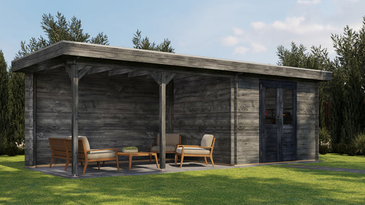 Lugarde Select Log Cabin with veranda Norfolk 300x250cm + 400cm - Pressure treated Grey