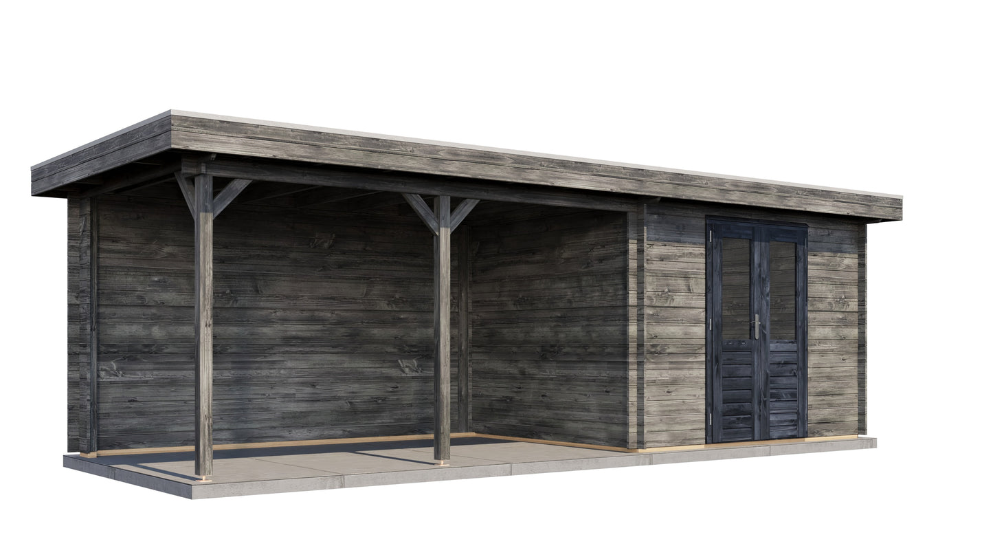 Lugarde Select Log Cabin with veranda Norfolk 300x250cm + 400cm - Pressure treated Grey