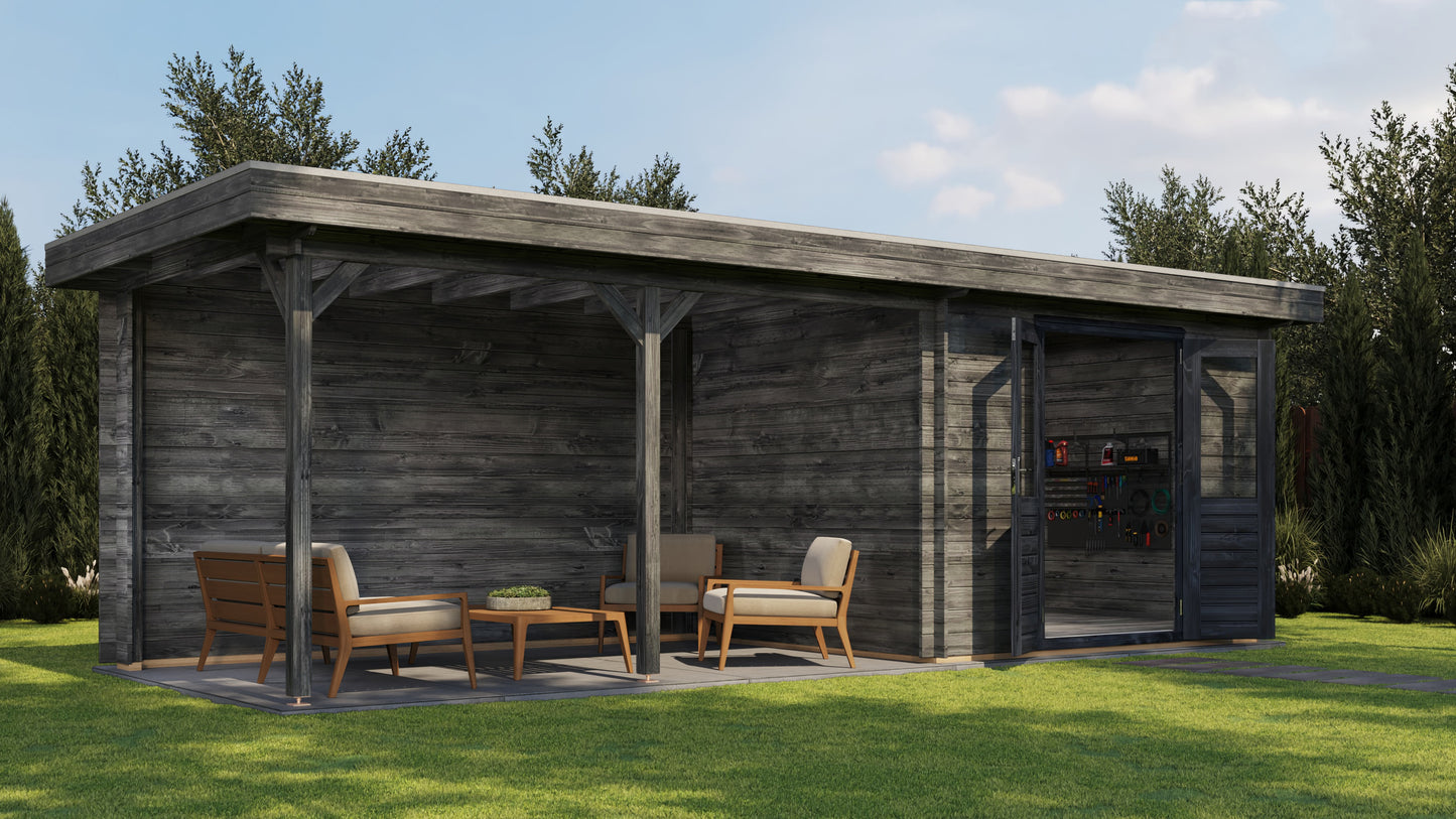 Lugarde Select Log Cabin with veranda Norfolk 300x250cm + 400cm - Pressure treated Grey