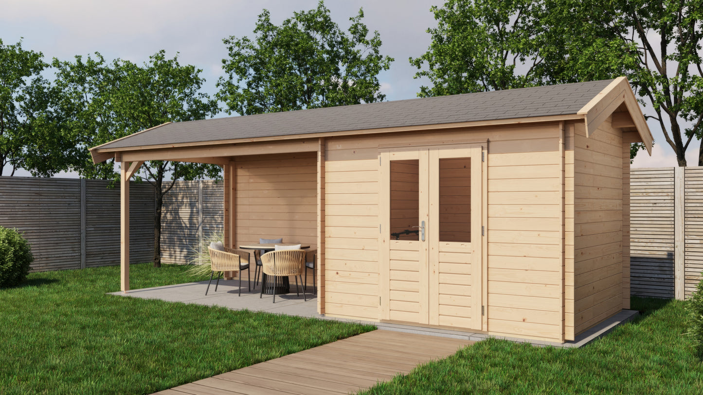 Lugarde Select Log Cabin with veranda Devon 300x250cm + 400cm - Untreated