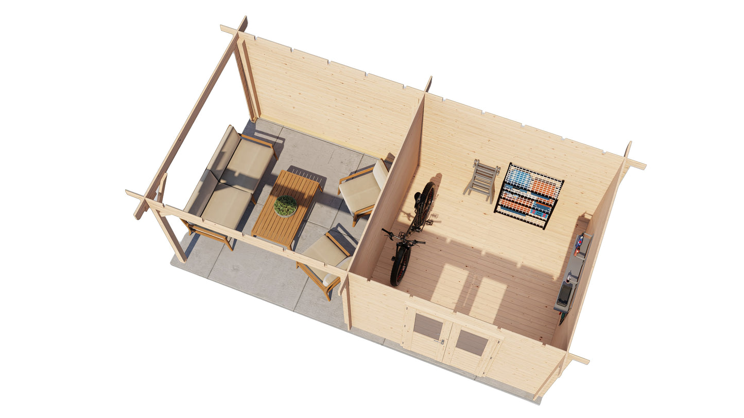 Lugarde Select Log Cabin with veranda Tyne 300x300cm + 300cm - Untreated