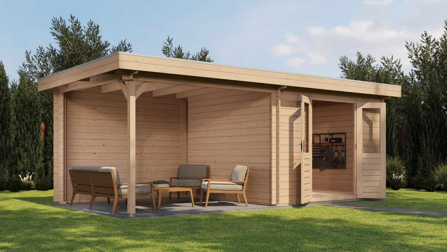 Lugarde Select Log Cabin with veranda Tyne 300x300cm + 300cm - Untreated