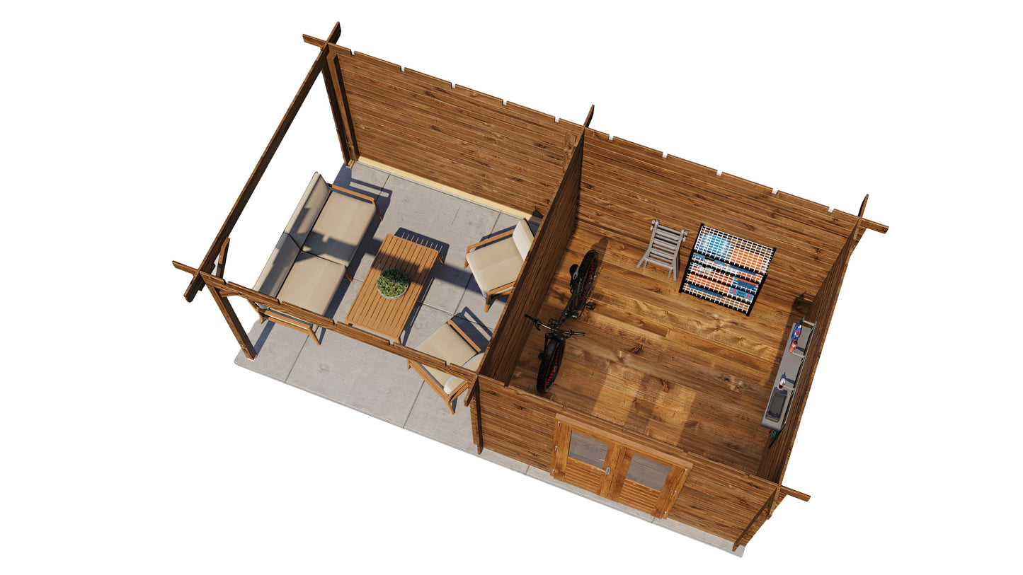 Lugarde Select Log Cabin with veranda Tyne 300x300cm + 300cm - Pressure treated Brown