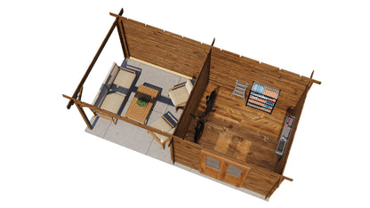 Lugarde Select Log Cabin with veranda Tyne 300x300cm + 300cm - Pressure treated Brown