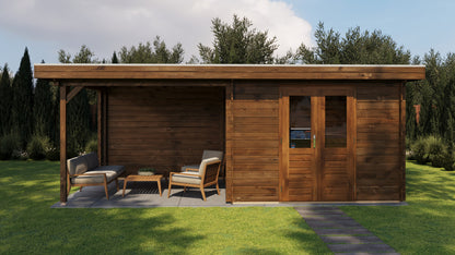 Lugarde Select Log Cabin with veranda Tyne 300x300cm + 300cm - Pressure treated Brown