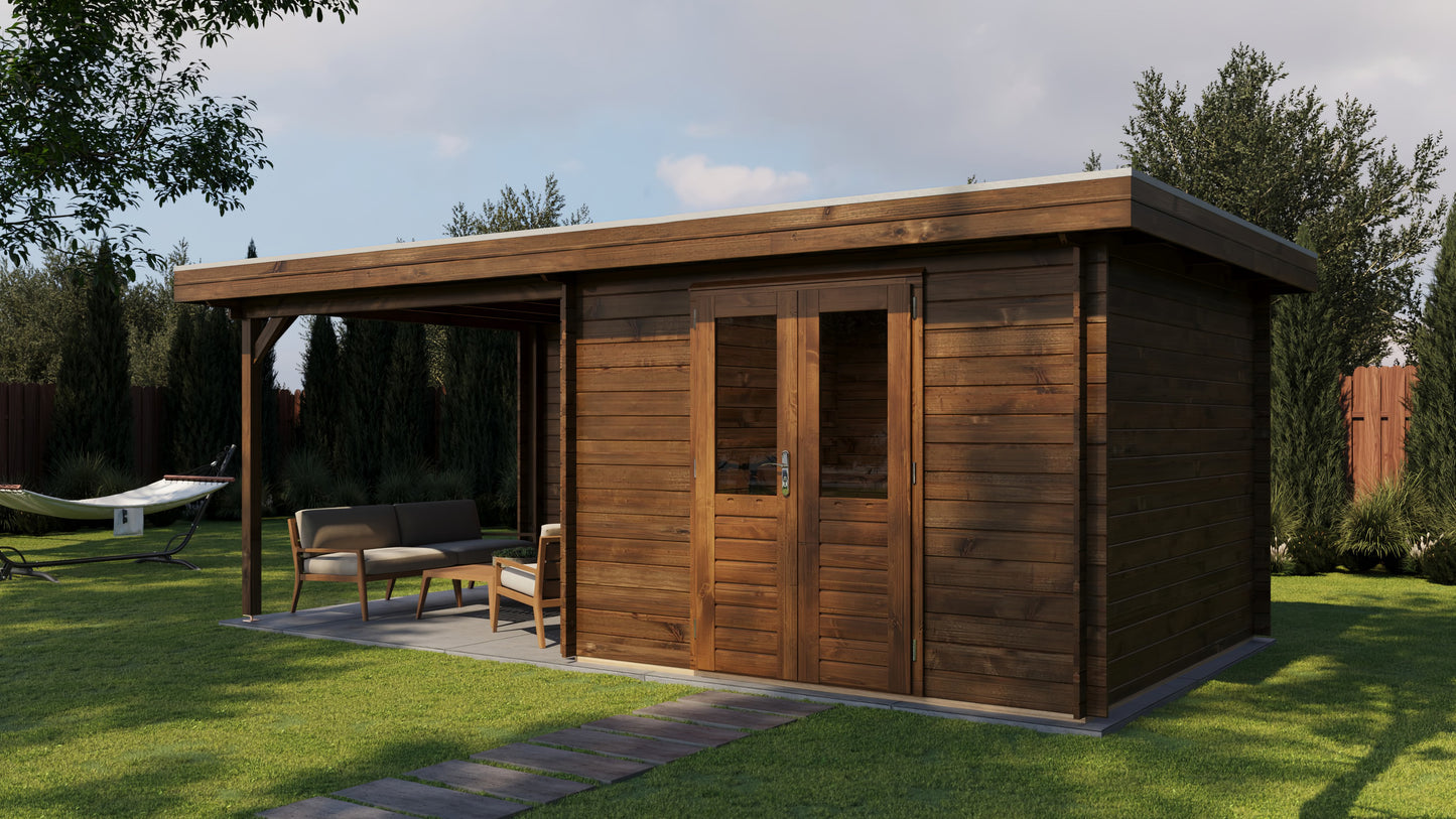 Lugarde Select Log Cabin with veranda Tyne 300x300cm + 300cm - Pressure treated Brown