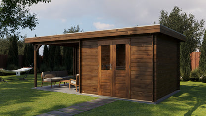 Lugarde Select Log Cabin with veranda Tyne 300x300cm + 300cm - Pressure treated Brown