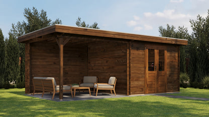 Lugarde Select Log Cabin with veranda Tyne 300x300cm + 300cm - Pressure treated Brown