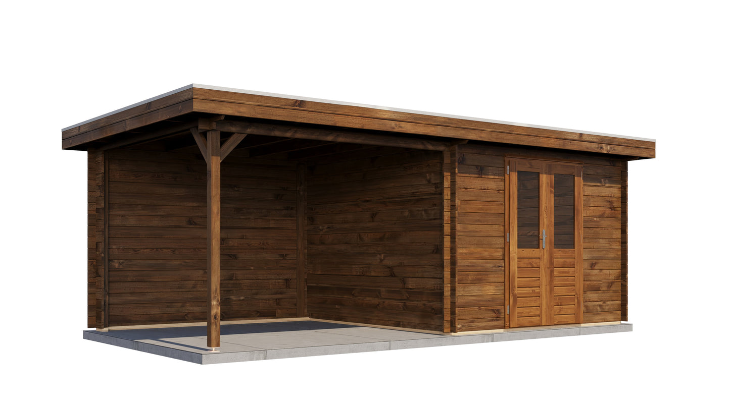 Lugarde Select Log Cabin with veranda Tyne 300x300cm + 300cm - Pressure treated Brown