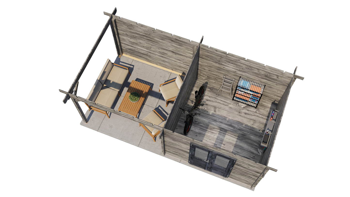 Lugarde Select Log Cabin with veranda Tyne 300x300cm + 300cm - Pressure treated Grey
