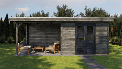Lugarde Select Log Cabin with veranda Tyne 300x300cm + 300cm - Pressure treated Grey